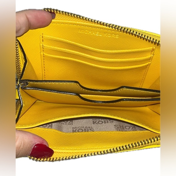 Michael Kors Women’s Patent Leather Monogram Wallet Wristlet W/ Strap, Yellow - Picture 9 of 11